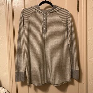 Duluth Trading Co. Women’s Lightweight Hoodie XL Long Sleeve Tan/Grey Stripe